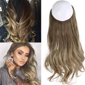 Ombre Hair// Extension// Bayalage Brown Ash Blonde// Long// Natural Wavy// Halo Flip in - Goddess Beauty Royal Wigs