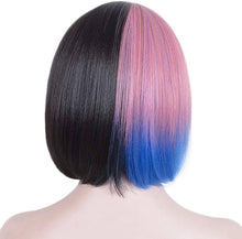 Yaki Wig//Bangs//Silky//Full Heat Resistant// Synthetic Wig for Women//3Tone Color//Half Black Pink and Blue//Bob Wigs with Bangs//Cute - Goddess Beauty Royal Wigs
