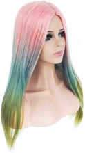Colored Rainbow Heat Resistant Wig Unicorn Long Straight Human Hair Blend Hair Ombre Cosplay Wigs for Party,Multicolor - Goddess Beauty Royal Wigs