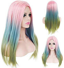 Colored Rainbow Heat Resistant Wig Unicorn Long Straight Human Hair Blend Hair Ombre Cosplay Wigs for Party,Multicolor - Goddess Beauty Royal Wigs