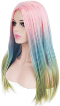 Colored Rainbow Heat Resistant Wig Unicorn Long Straight Human Hair Blend Hair Ombre Cosplay Wigs for Party,Multicolor - Goddess Beauty Royal Wigs
