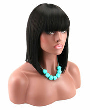 Black// Beauty Wig//Yaki Straight//Bob//Bangs//Short Wig - Goddess Beauty Royal Wigs