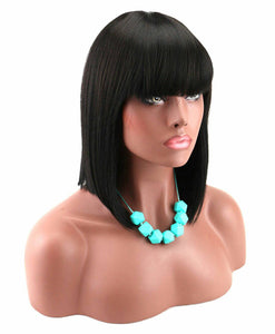 Black// Beauty Wig//Yaki Straight//Bob//Bangs//Short Wig - Goddess Beauty Royal Wigs