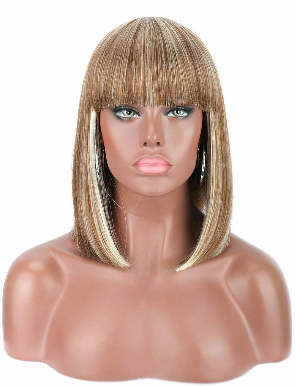Blonde// Beauty Wig//Yaki Straight//Bob//Bangs//Short Wig - Goddess Beauty Royal Wigs