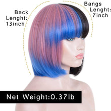 Yaki Wig//Bangs//Silky//Full Heat Resistant// Synthetic Wig for Women//3Tone Color//Half Black Pink and Blue//Bob Wigs with Bangs//Cute - Goddess Beauty Royal Wigs