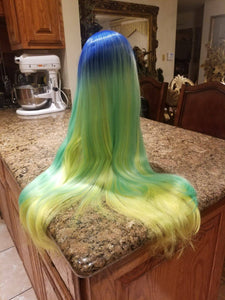Ready to Ship// Blue Green Yellow Lace Front Wig - Goddess Beauty Royal Wigs