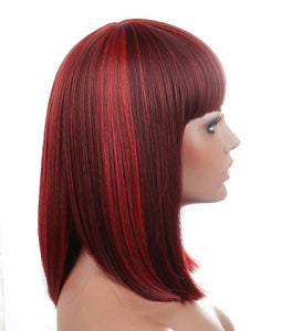 Dark Red// Beauty Wig//Yaki Straight//Bob//Bangs//Short Wig - Goddess Beauty Royal Wigs