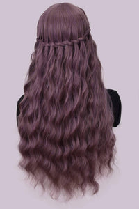 Purple Wavy Wig With Hair Bangs Silky Full Heat Resistant Synthetic Wig for Women - Natural Looking Machine Made 26 inch Hair Replacement - Goddess Beauty Royal Wigs