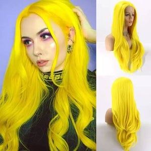 Yellow// Unicorn// Long Curly Wavy Human Hair Blend Hair Ombre Cosplay Wigs for Party,Multicolor - Goddess Beauty Royal Wigs