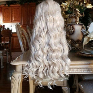 White Blonde//Icy// Lace Front Wig//Goddess//Wig//Ready to Ship//NWT//Human Hair//Synthetic Wig//Natural// Wavy//Stunning Wig//Beautiful// - Goddess Beauty Royal Wigs