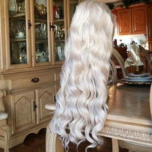 White Blonde//Icy// Lace Front Wig//Goddess//Wig//Ready to Ship//NWT//Human Hair//Synthetic Wig//Natural// Wavy//Stunning Wig//Beautiful// - Goddess Beauty Royal Wigs