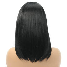 Black Straight Wig//Bangs//Silky//Full Heat Resistant// Synthetic Wig for Women//Black//Bob Wigs with Bangs//Cute//Light Yaki - Goddess Beauty Royal Wigs