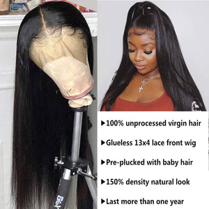 High Quality Pre Plucked Brazilian Virgin Remy Black Straight Lace Front Wig Human Hair - Goddess Beauty Royal Wigs