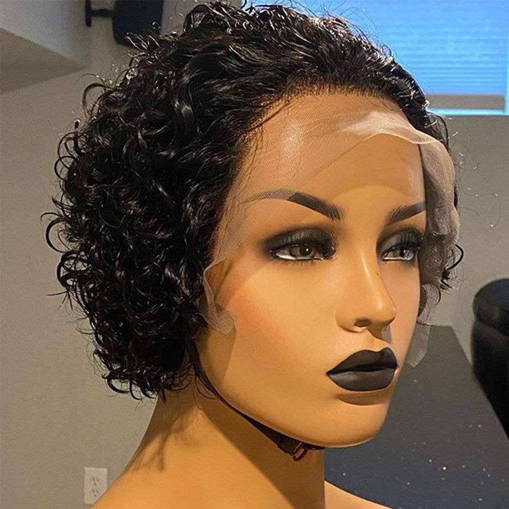 Pixie Cut Wig 13x4 Lace Front Wig Deep Curly Lace Front Wigs Human Hair Short Bob Wig Human Hair Lace Front Bob Cut Wig With Baby Hair 6 inc - Goddess Beauty Royal Wigs