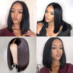 Human Hair Wig//Pre Plucked Hairline// Brazilian//Straight Lace Front Wig//Bob//Short 8-10 inches. - Goddess Beauty Royal Wigs