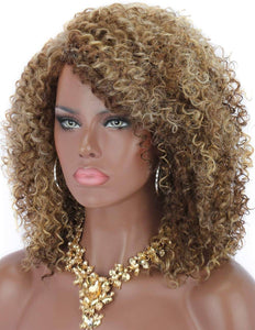 Brown Blonde Afro Kinky Curly Full Wig - Goddess Beauty Royal Wigs