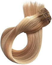 Clip in Human Hair Extensions 70g 7pcs Silky Straight Highlight Blonde Remy Human Hair Extension 15 Inch 27/613 Strawberry Blonde to Bleach - Goddess Beauty Royal Wigs
