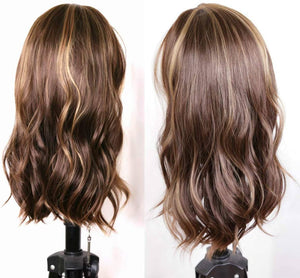 Long Wavy Brown/Blonde Highlights Color 30#/27# Natural hairline 130-150% Density Balayage Hair Blonde Wig(18-22 inch) - Goddess Beauty Royal Wigs
