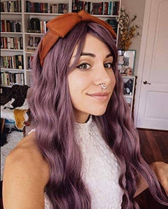 Purple Wavy Wig With Hair Bangs Silky Full Heat Resistant Synthetic Wig for Women - Natural Looking Machine Made 26 inch Hair Replacement - Goddess Beauty Royal Wigs