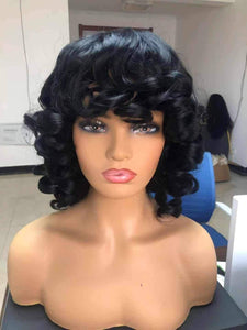 Black/Curly Wig/Wi Exquisite Black Short Kinky Curly/ Synthetic Afro/ with Bangs for Black Women Heat Resistant Hair - Goddess Beauty Royal Wigs