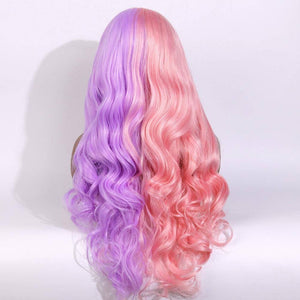 Pink Purple Curly Wave Lace Front Wig - Goddess Beauty Royal Wigs