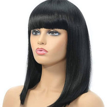 Black Straight Wig//Bangs//Silky//Full Heat Resistant// Synthetic Wig for Women//Black//Bob Wigs with Bangs//Cute//Light Yaki - Goddess Beauty Royal Wigs