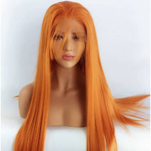 24" Autumn Twilight Long Straight Wavy Copper Red Lace Wig - Goddess Beauty Royal Wigs