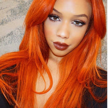 24" Autumn Twilight Long Straight Wavy Copper Red Lace Wig - Goddess Beauty Royal Wigs