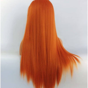 24" Autumn Twilight Long Straight Wavy Copper Red Lace Wig - Goddess Beauty Royal Wigs