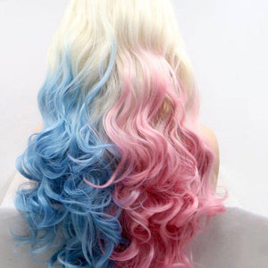 Blonde Pink Blue//Wavy// Lace Front Wig//Beautiful//Wig - Goddess Beauty Royal Wigs