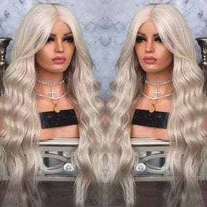 White Blonde//Icy// Lace Front Wig//Goddess//Wig//Ready to Ship//NWT//Human Hair//Synthetic Wig//Natural// Wavy//Stunning Wig//Beautiful// - Goddess Beauty Royal Wigs