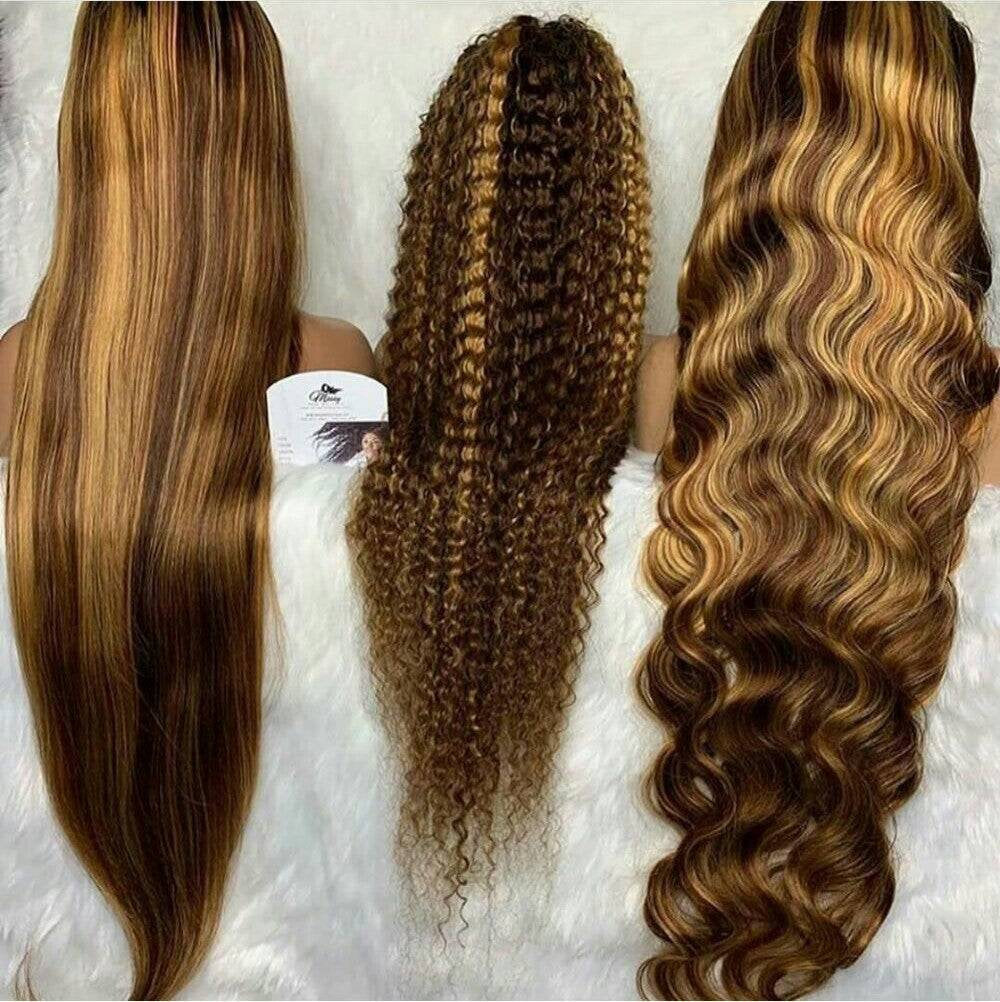 Brown Blonde Wave BeautyWig// Human Hair/ Lace Front Wigs// Beautiful//Stunning// Brazilian Remy//Wig//Glueless/ Wave//Natural//30-35 inches - Goddess Beauty Royal Wigs
