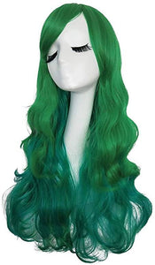 Dark Green Turquoise Mix Wavy Beauty Full Wig - Goddess Beauty Royal Wigs