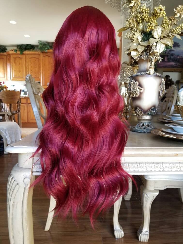 Dark Red Wavy Lace Front Wig - Goddess Beauty Royal Wigs