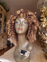 Blonde Brown Mixed// Kinky Curly Wig// Exquisite Black Short Kinky Curly/ Synthetic Afro/ with Bangs - Goddess Beauty Royal Wigs