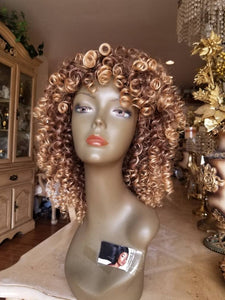 Blonde Brown Mixed// Kinky Curly Wig// Exquisite Black Short Kinky Curly/ Synthetic Afro/ with Bangs - Goddess Beauty Royal Wigs