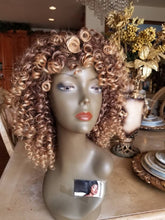 Blonde Brown Mixed// Kinky Curly Wig// Exquisite Black Short Kinky Curly/ Synthetic Afro/ with Bangs - Goddess Beauty Royal Wigs