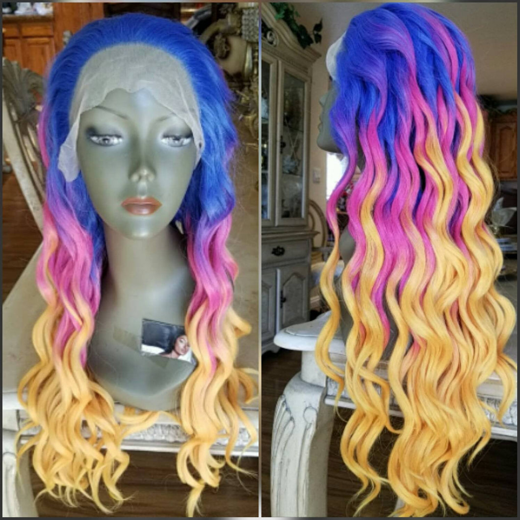 Ready to Ship//Pink//Purple//Yellow//Orange Beauty//Waves// Lace Front Wig - Goddess Beauty Royal Wigs