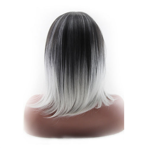 High-temperature Synthetic Shoulder Length Fiber 3/7 Part Straight Women's Ombre 2 Tones Full Wigs / Hair Dark Roots - Goddess Beauty Royal Wigs