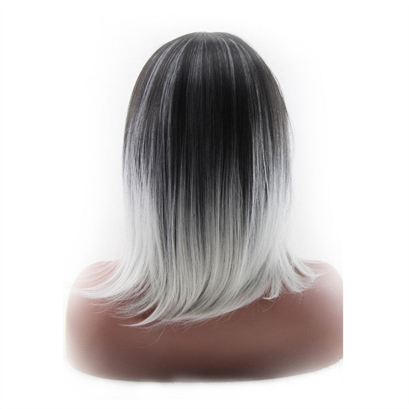 High-temperature Synthetic Shoulder Length Fiber 3/7 Part Straight Women's Ombre 2 Tones Full Wigs / Hair Dark Roots - Goddess Beauty Royal Wigs
