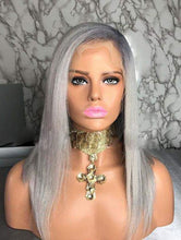 Gray Bob Virgin Human Hair Lace Front Wig - Goddess Beauty Royal Wigs