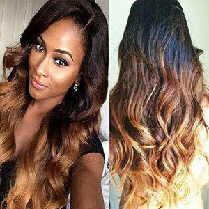 Body Wave #1B/#4/#27 Three Tone Ombre Brazilian Remy Human Hair Lace Front Wig - Goddess Beauty Royal Wigs