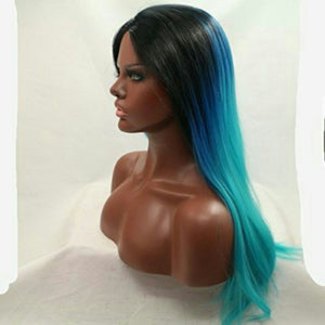 Black Blue Green Ombre Lace Front Wig - Goddess Beauty Royal Wigs
