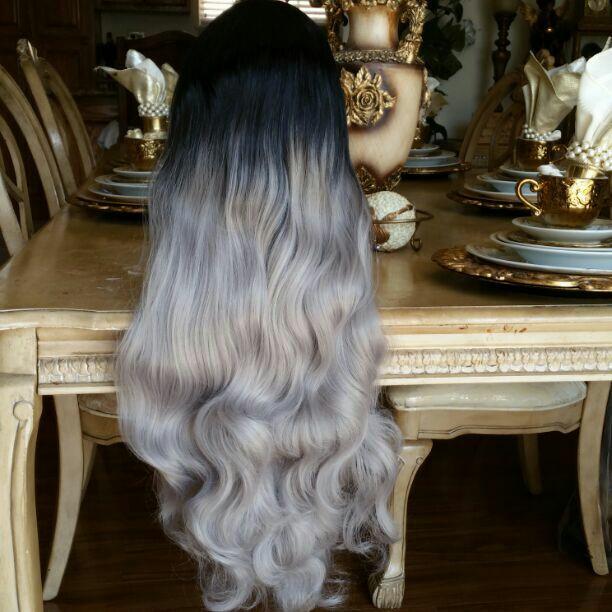 Black Gray Bodywave Ombre Lace Front Wig - Goddess Beauty Royal Wigs